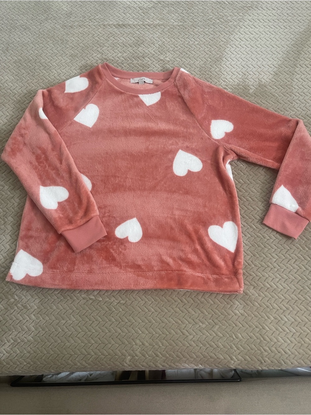 LOFT Coral Pink Heart Plush Pullover